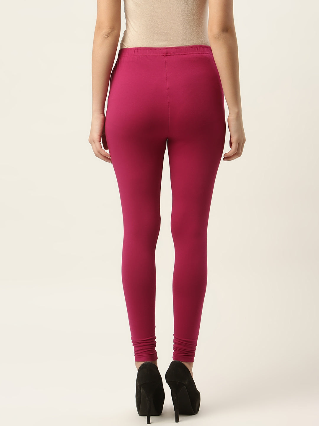 Women Magenta Churidar-Length Leggings