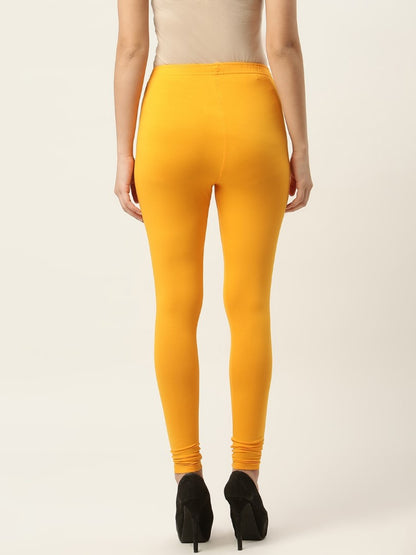 Women Dark Yellow Churidar-Length Leggings