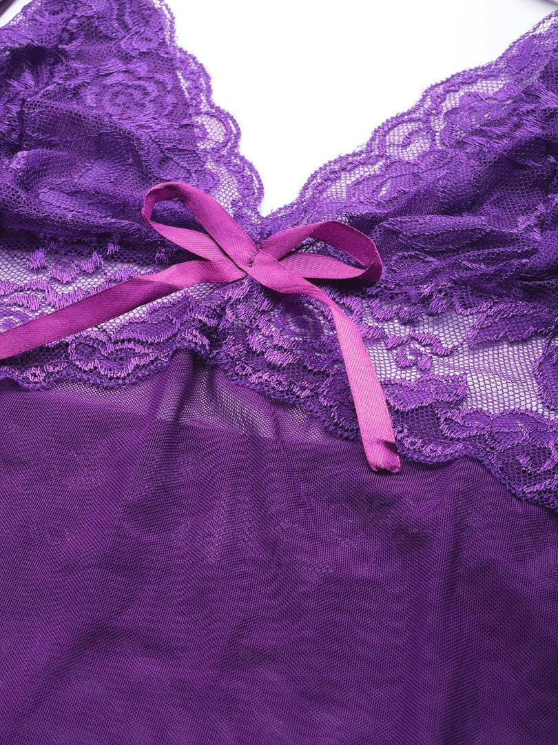 Purple babydoll with satin