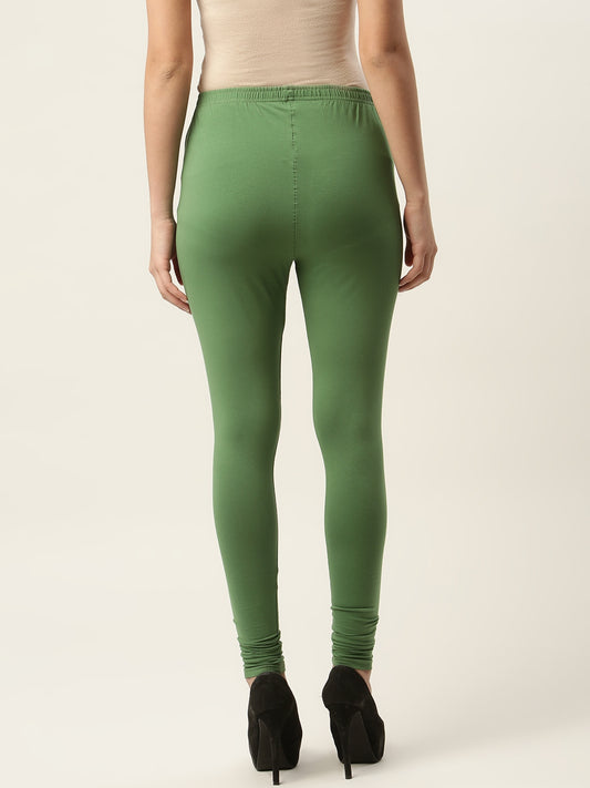 Women Olive Green Churidar-Length Leggings