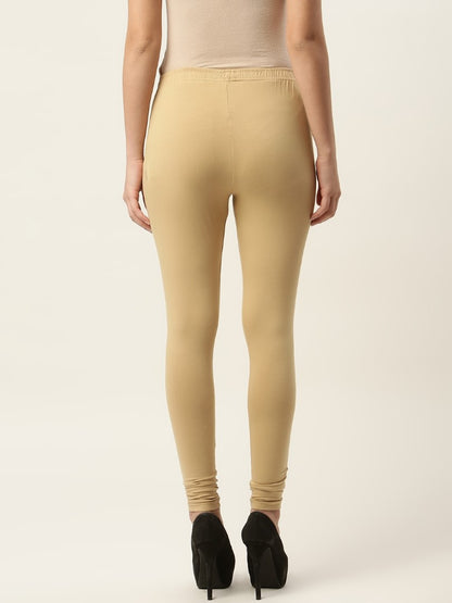 Women Light Khaki Churidar-Length Leggings