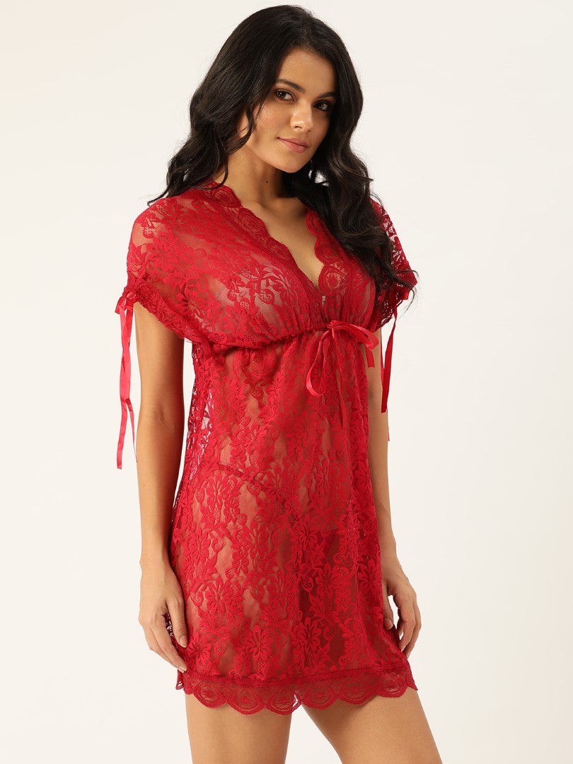 Red babydoll with Full Floral Lace