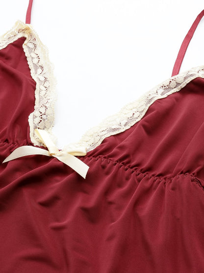 Maroon babydoll with Net/Lace