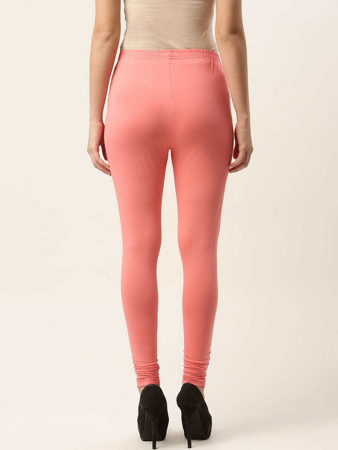 Women Peach Churidar-Length Leggings