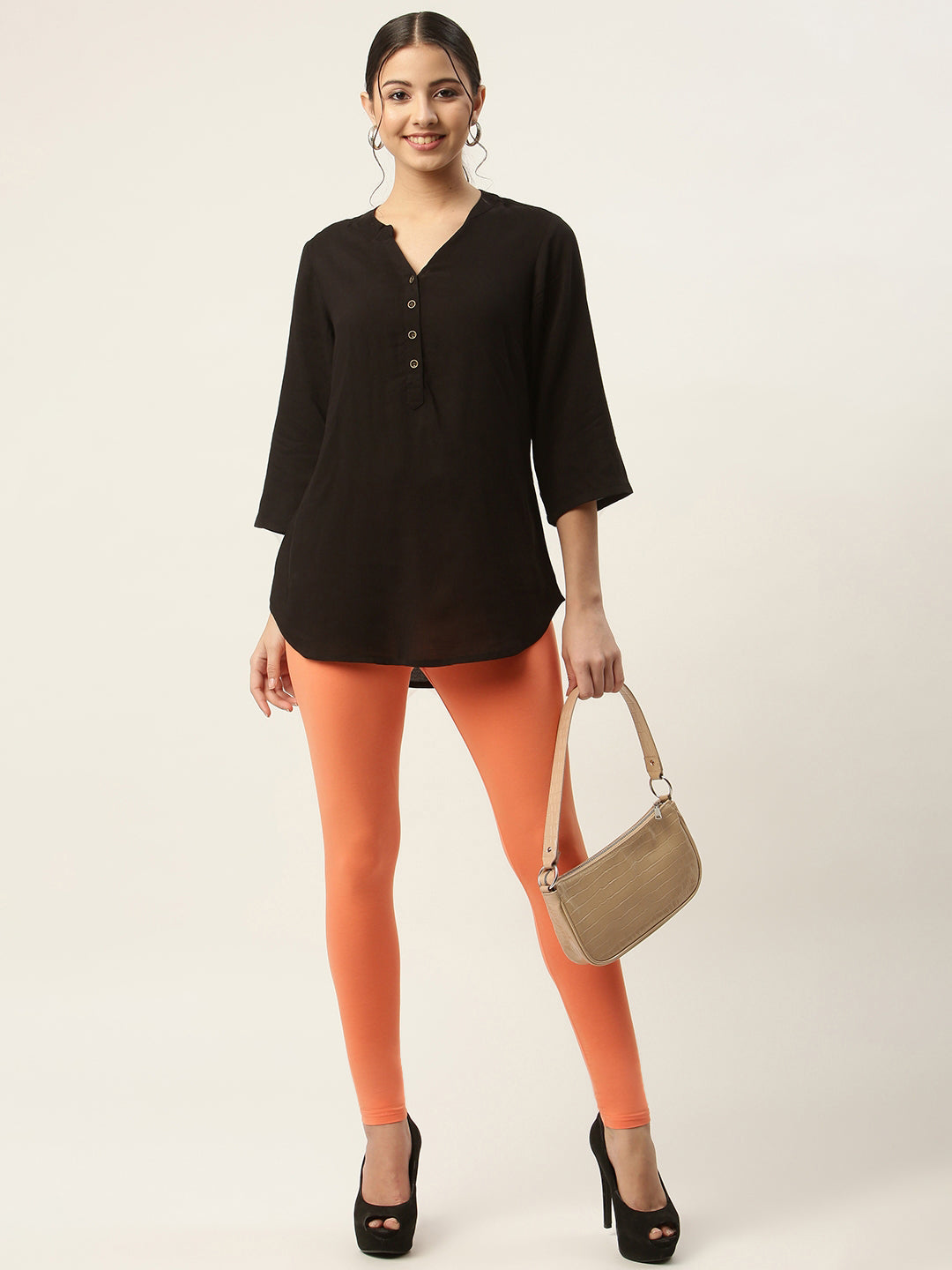 Women Dusty Orange Ankle-Length Leggings