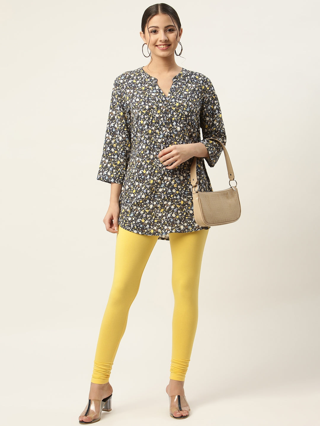 Women Yellow Churidar-Length Leggings