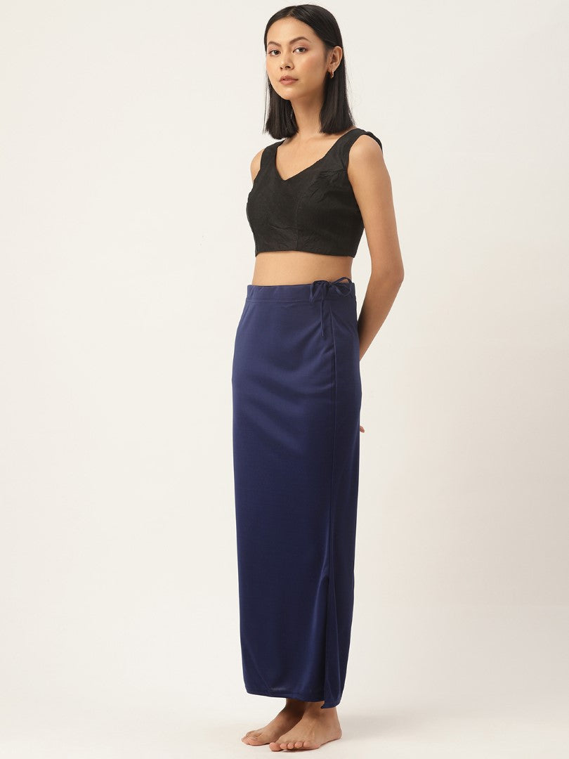 Women Navy Blue Solid Saree Shapewear