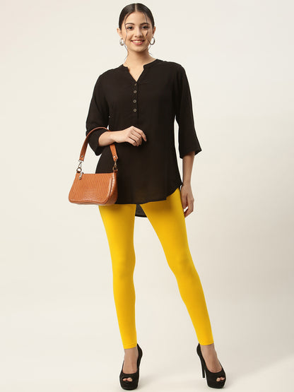 Women Light Yellow Ankle-Length Leggings