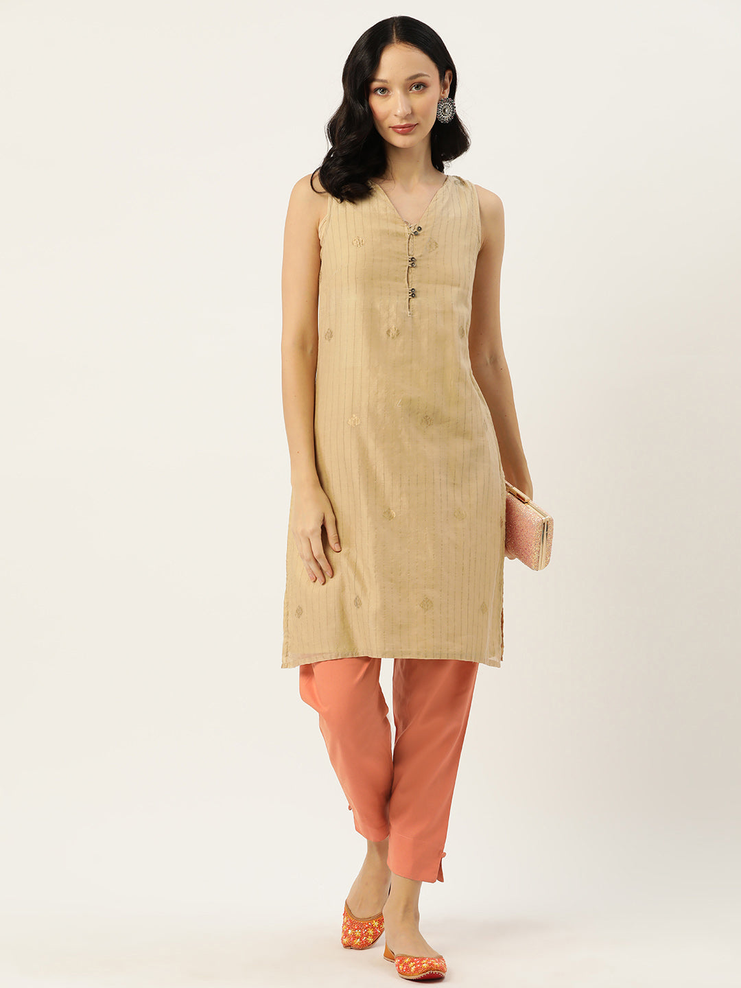 Women Pure Cotton Kurti Pant - Peach Rust