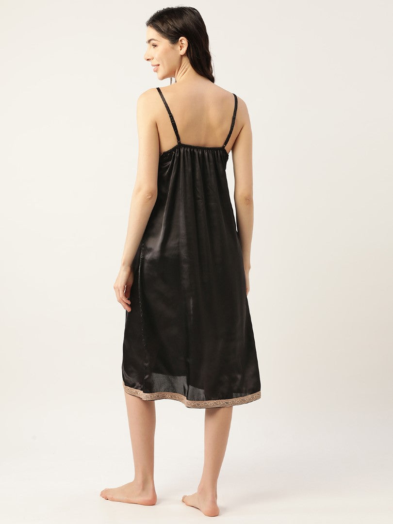 Black Satin Nightwear/Nighty with Lace