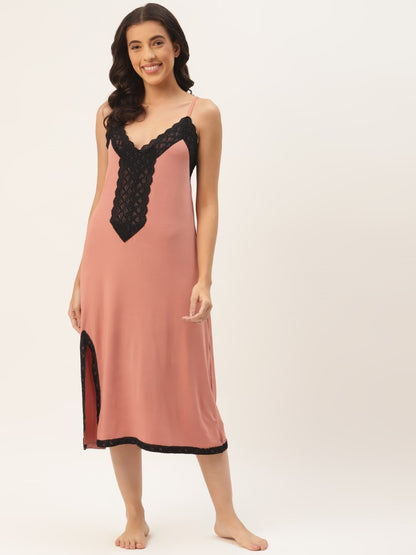 Peach solid Finish Nightwear/Nighty