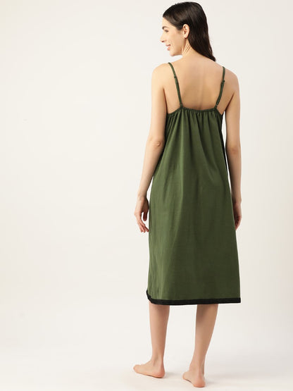 Dark Green Solid Finish Nightwear/Nighty