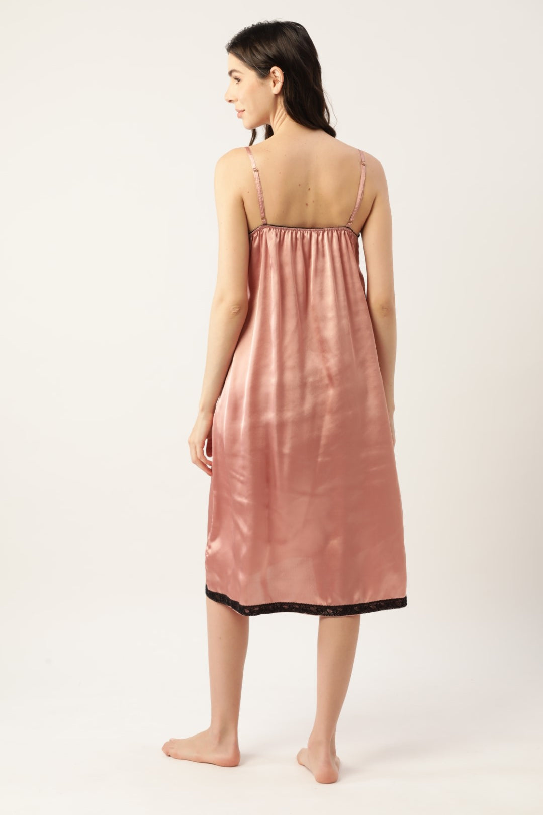 Rust Satin Nightwear/Nighty with Lace detail