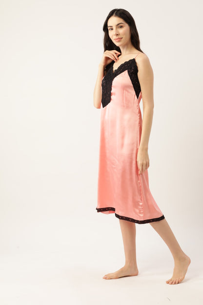 Peach Nightwear/nighty with satin