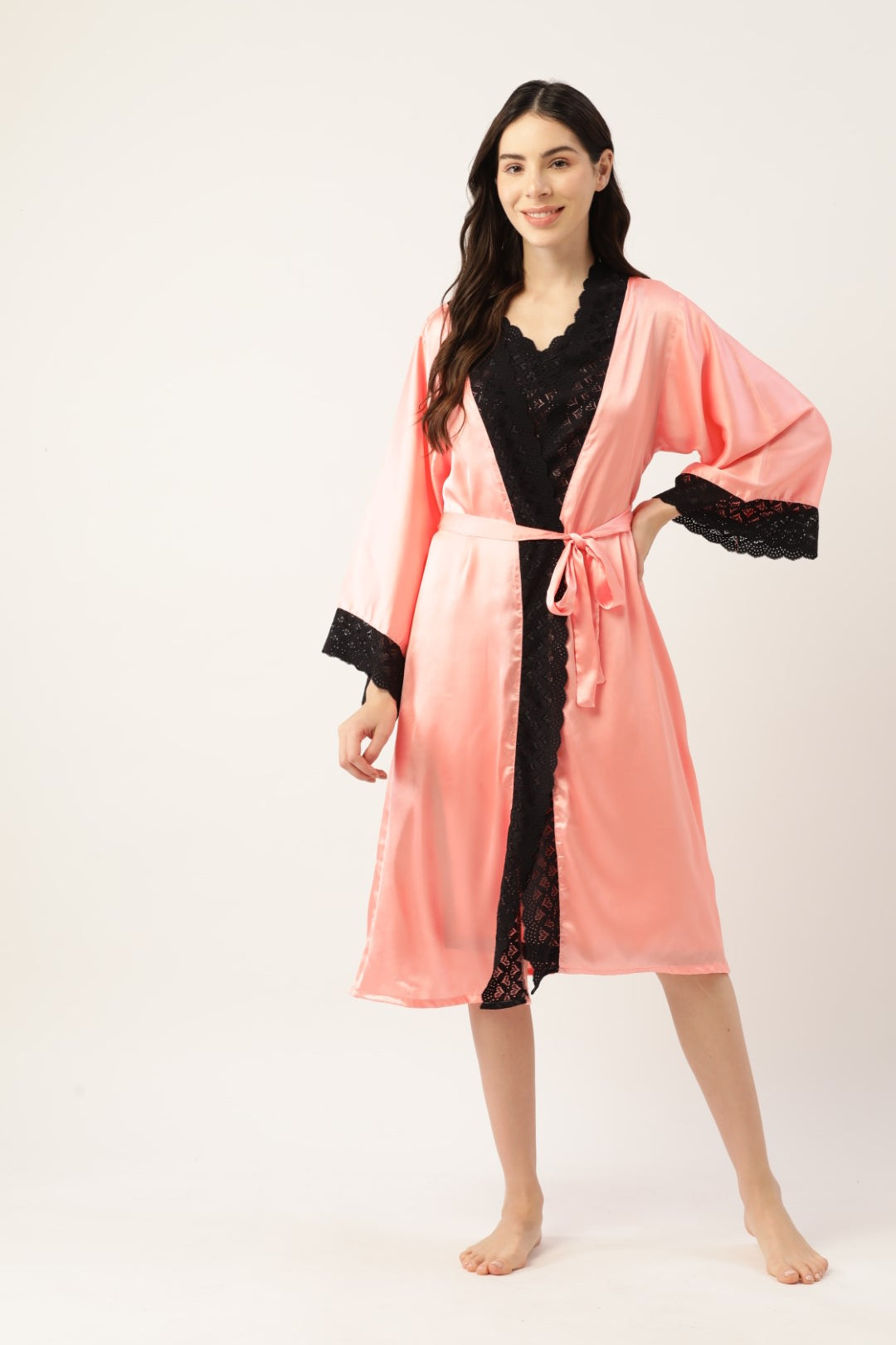 Peach Nightwear/nighty with satin