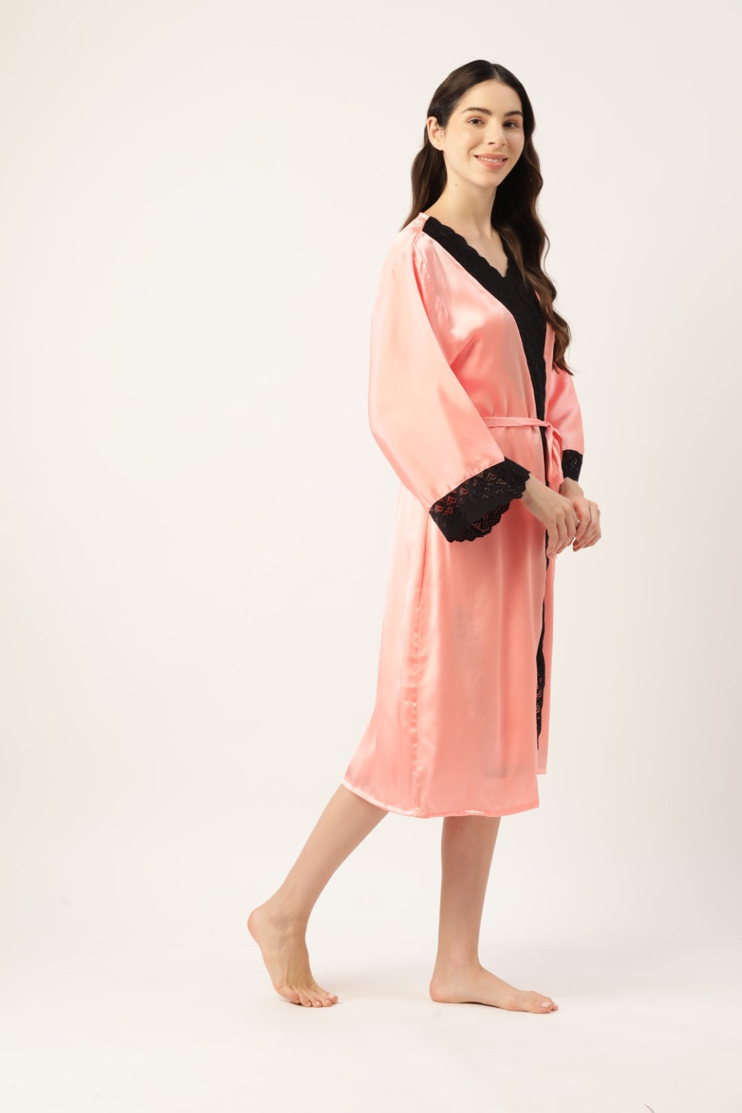 Peach Nightwear/nighty with satin