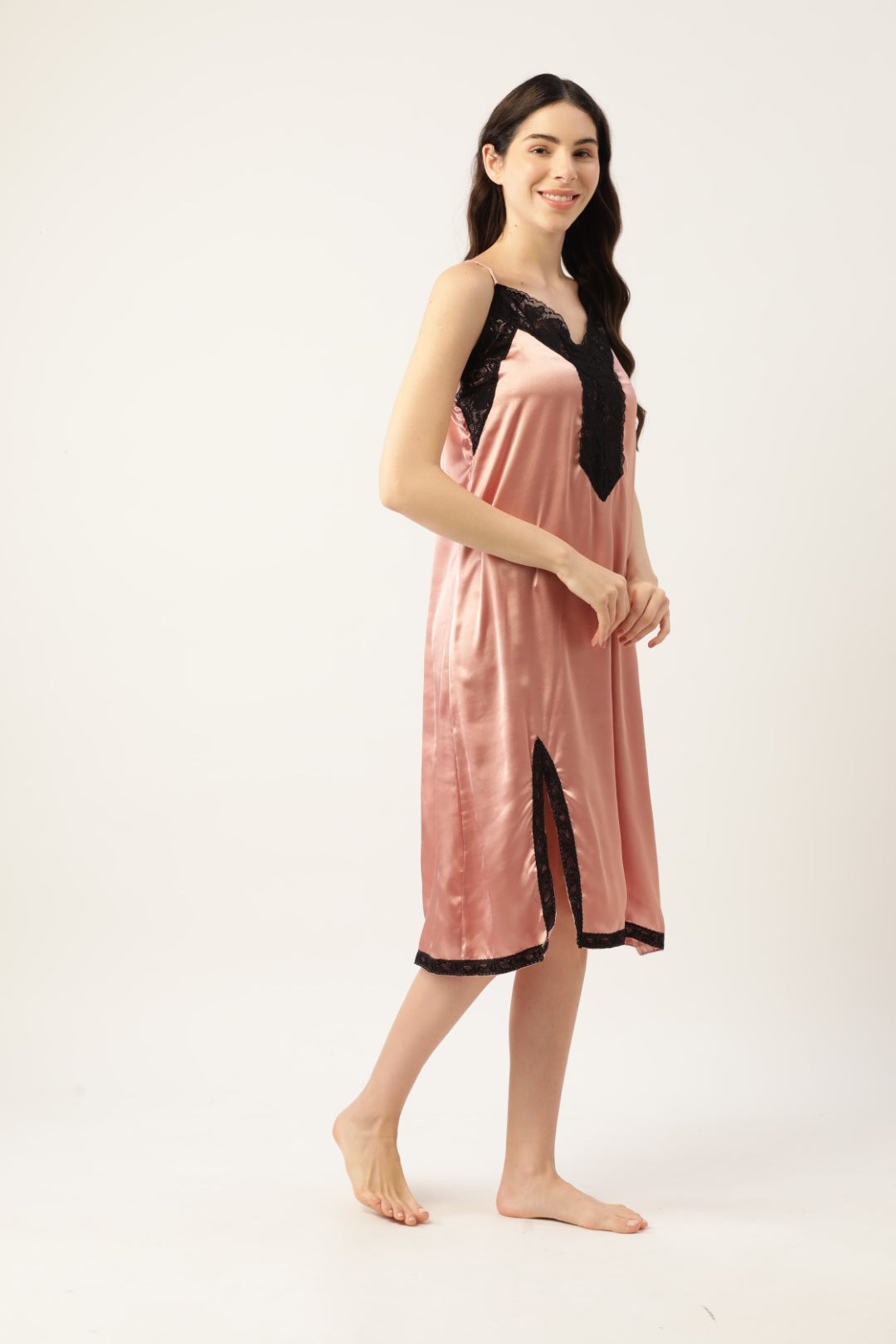 Rust Satin Nightwear/Nighty with Lace detail