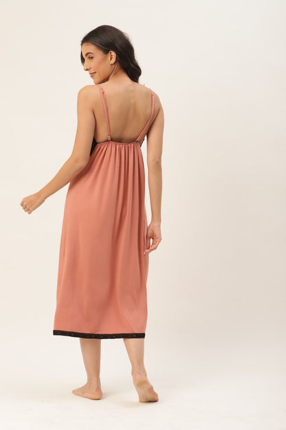 Peach solid Finish Nightwear/Nighty