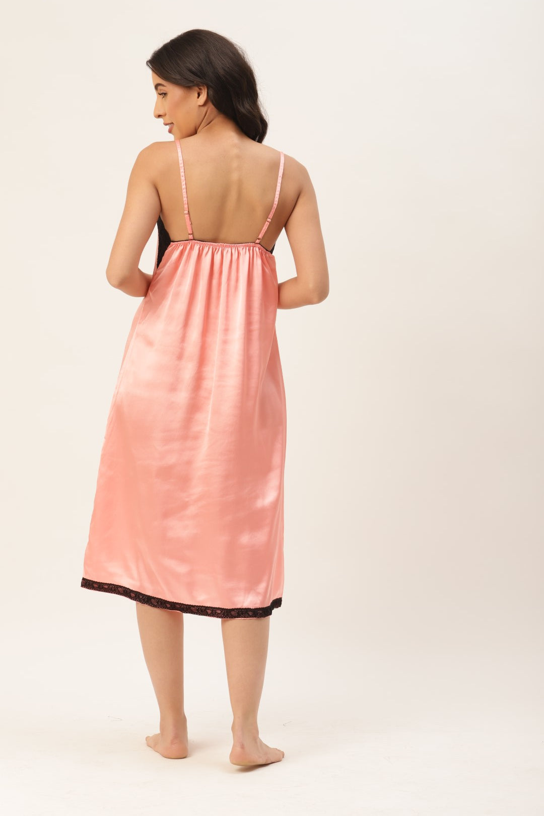 Peach Satin Nightwear/Nighty with Lace detail