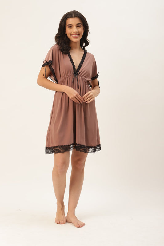 Brown babydoll/Nighty with Icy Silk Satin