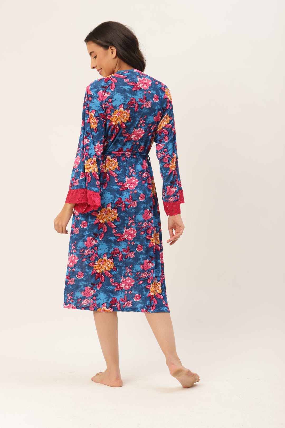 Blue Floral Print Robe with Modal Fabric