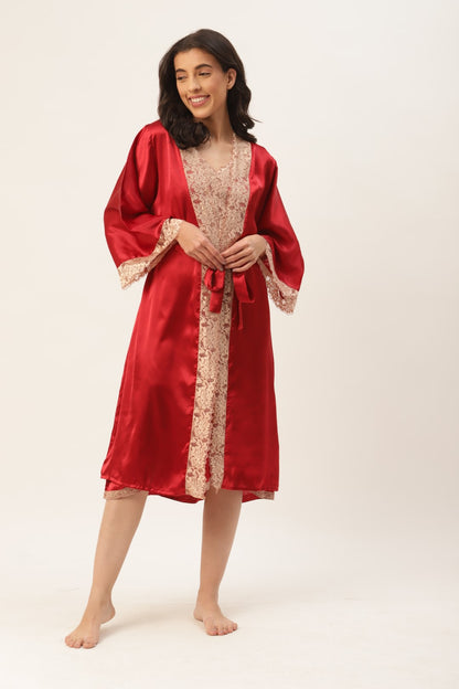 Maroon Nightwear/nighty with satin