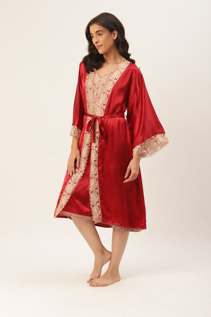 Maroon Nightwear/nighty with satin