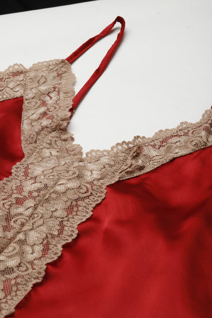 Maroon Satin Nightwear/nighty with Lace detail